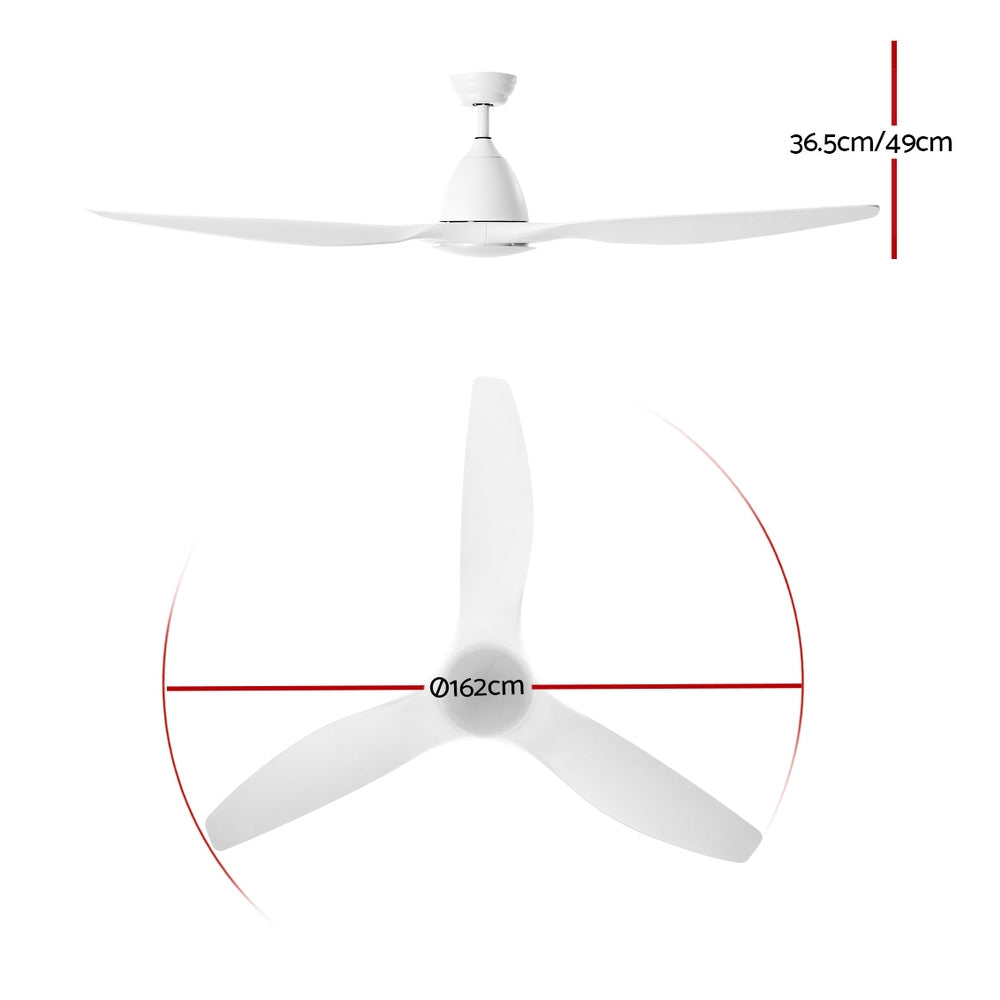 64'' DC Motor Ceiling Fan With Light LED Remote Control Fans 3 Blades