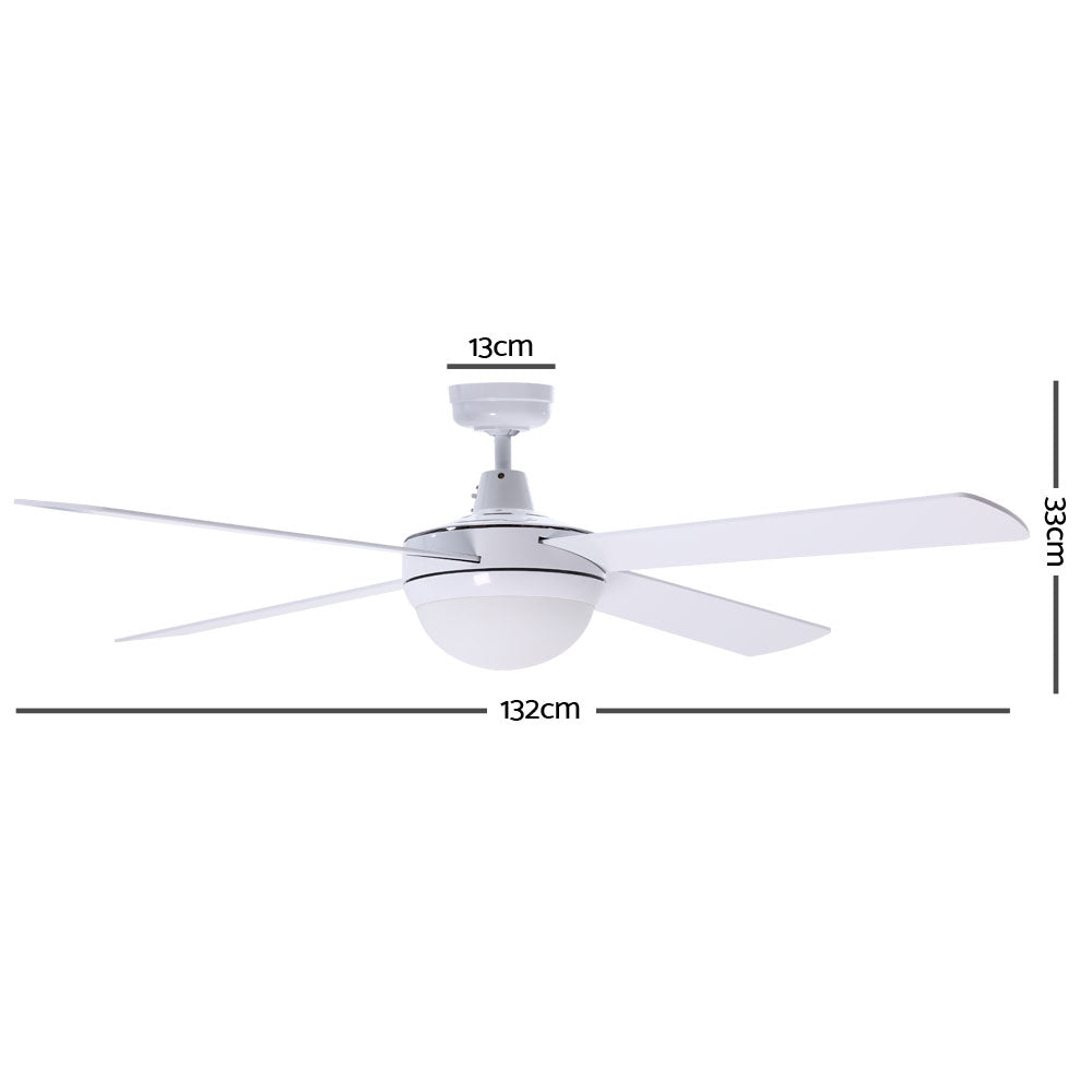 52'' Ceiling Fan w/Light w/Remote Timer - White