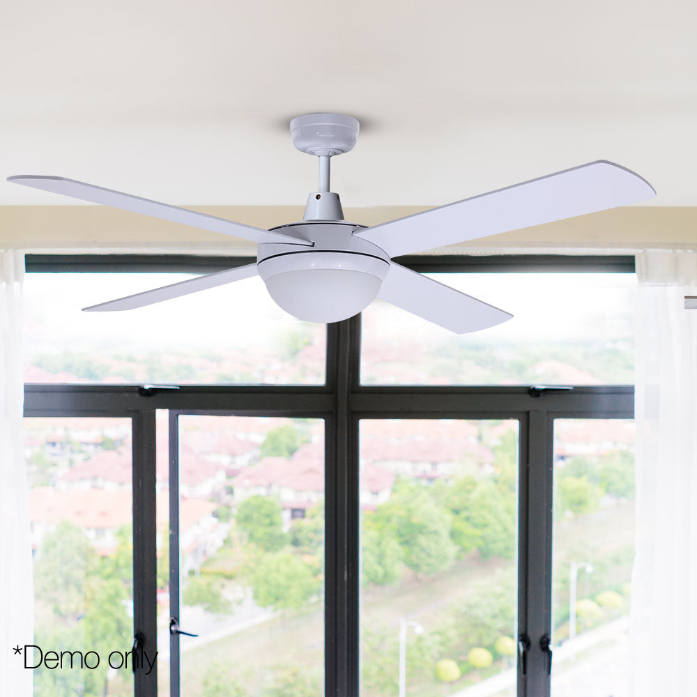 52'' Ceiling Fan w/Light w/Remote Timer - White