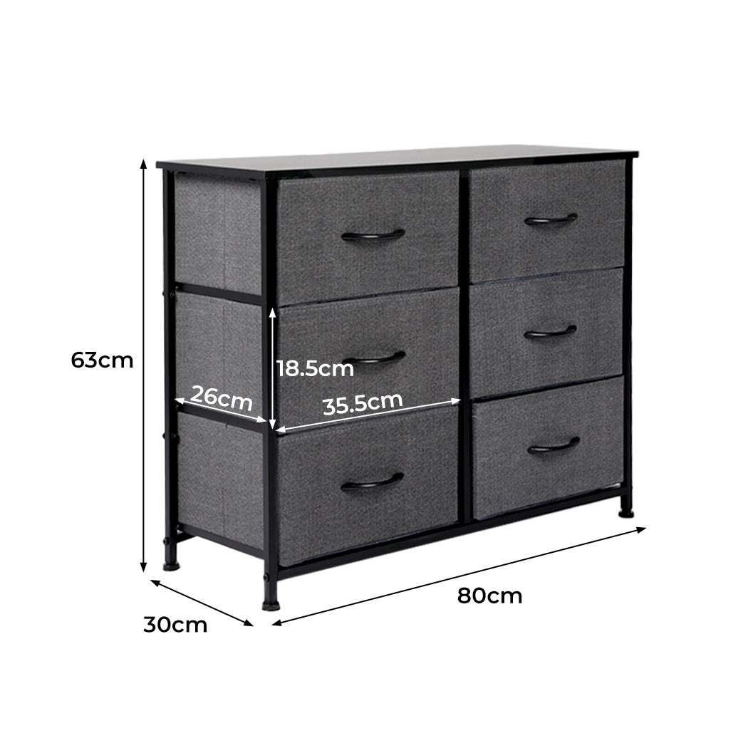 Storage Cabinet Tower Chest of Drawers Dresser Tallboy 6 Drawer Dark Grey