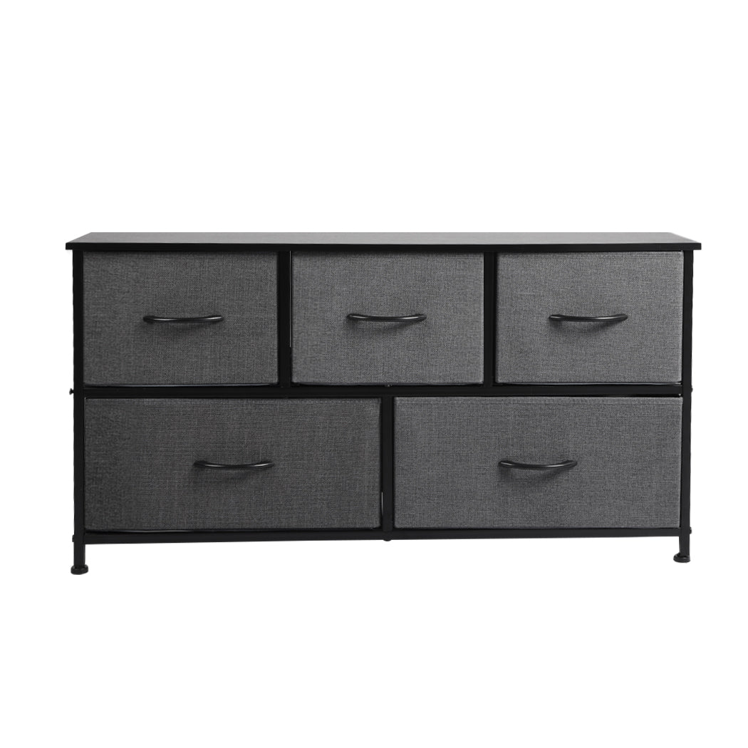 Storage Cabinet Tower Chest Of Drawers Dresser Tallboy 5 Drawer Dark Grey