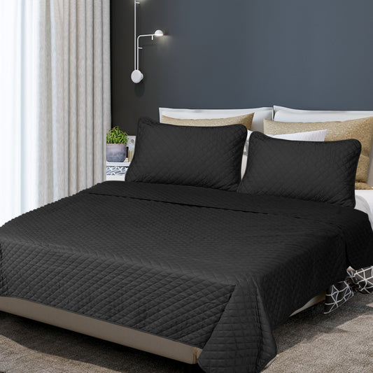 KING 300GSM Bedspread Coverlet Set Quilted Comforter Soft Pillowcases - Dark Grey