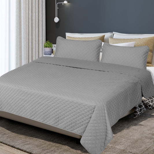 KING 300GSM Bedspread Coverlet Set Quilted Comforter Soft Pillowcases - Grey