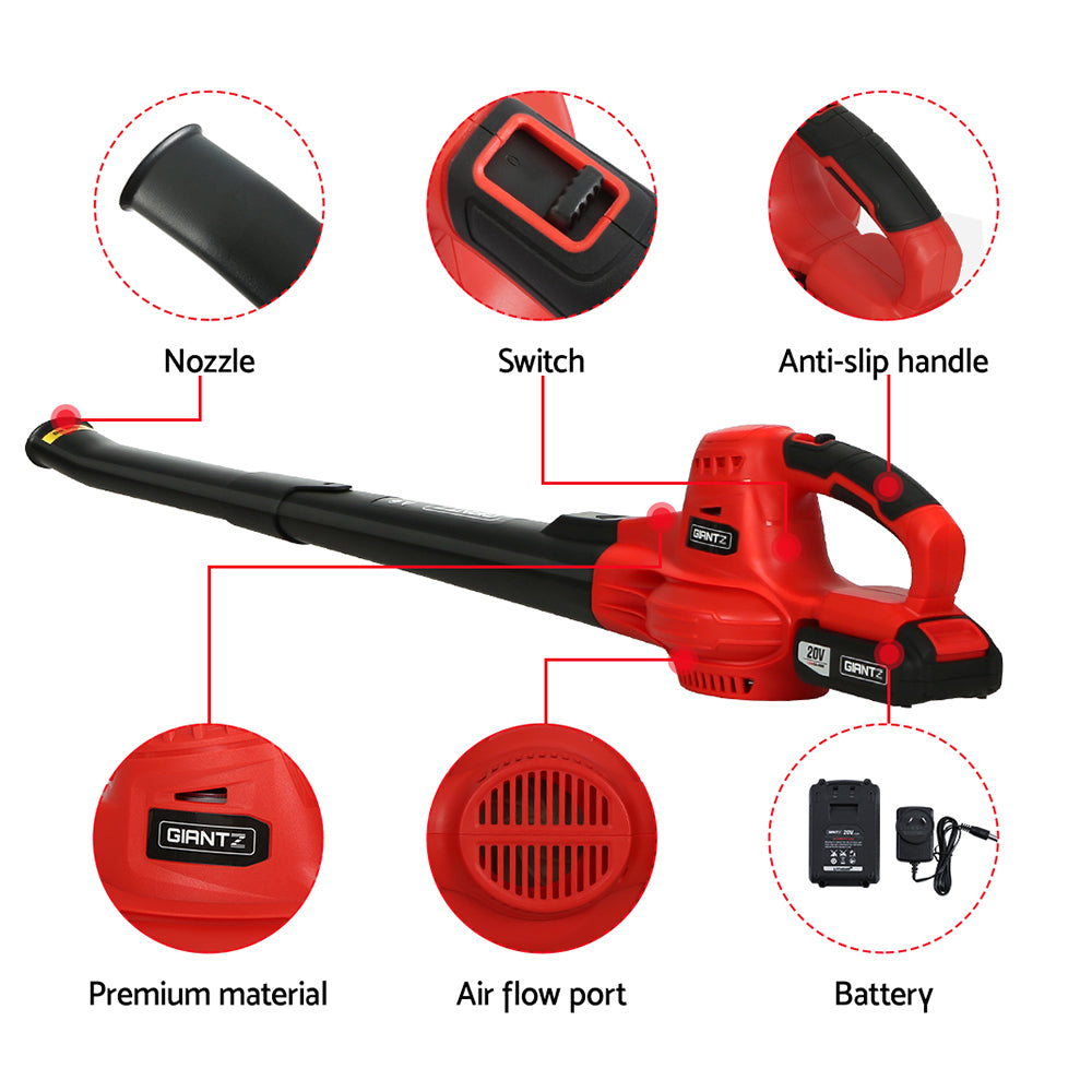 20V Cordless Leaf Blower Garden Lithium Electric Battery Nozzles 2-Speed