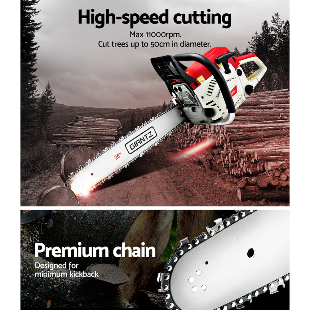 Chainsaw Petrol 62CC 20" Bar Commercial E-Start Pruning Chain Saw