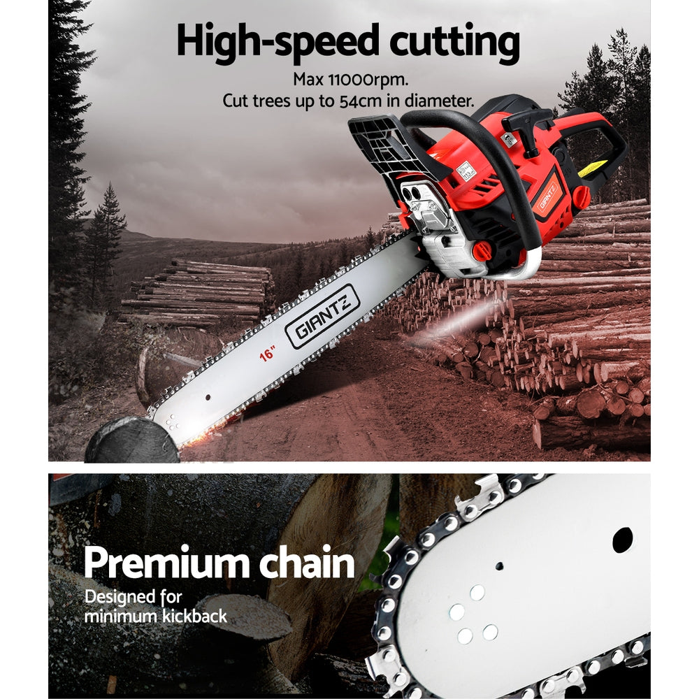 Chainsaw Petrol 45CC 16" Bar Commercial E-Start Pruning Chain Saw