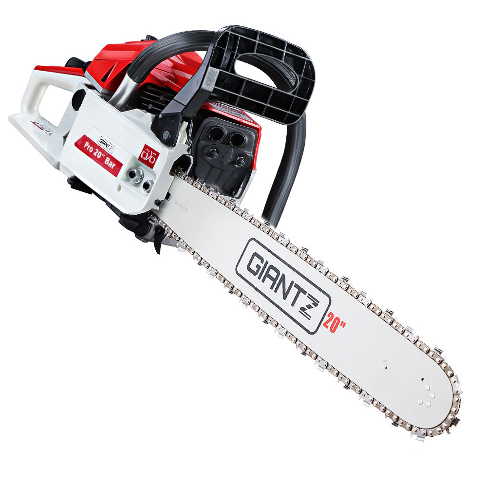 Chainsaw Petrol 52CC 20" Bar Commercial E-Start Pruning Chain Saw White
