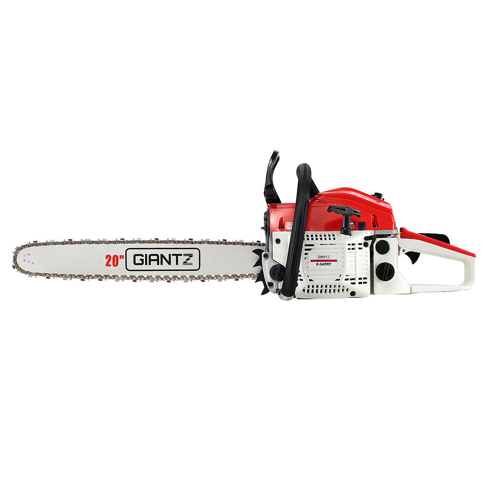 Chainsaw Petrol 52CC 20" Bar Commercial E-Start Pruning Chain Saw White