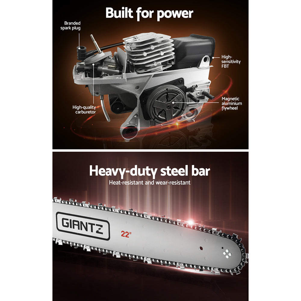 Chainsaw Petrol 58CC 22" Bar Commercial E-Start Pruning Chain Saw