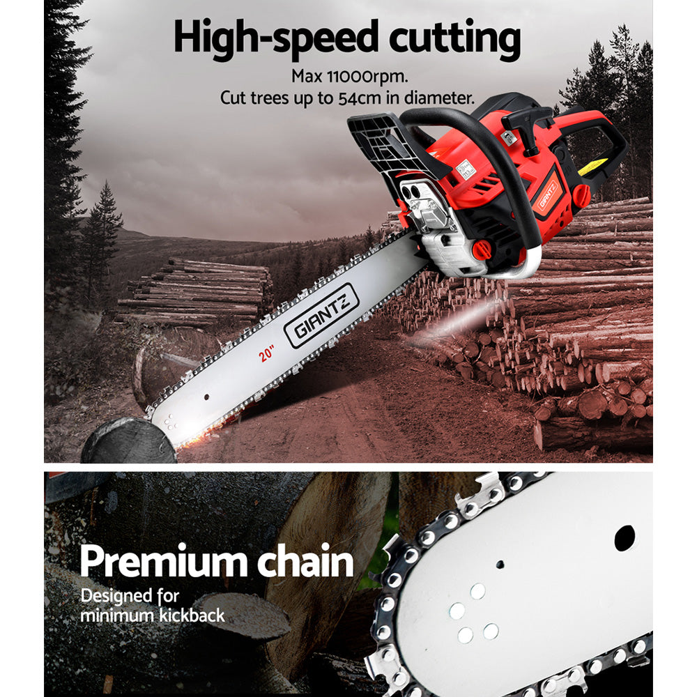 Chainsaw Petrol 52CC 20" Bar Commercial E-Start Pruning Chain Saw