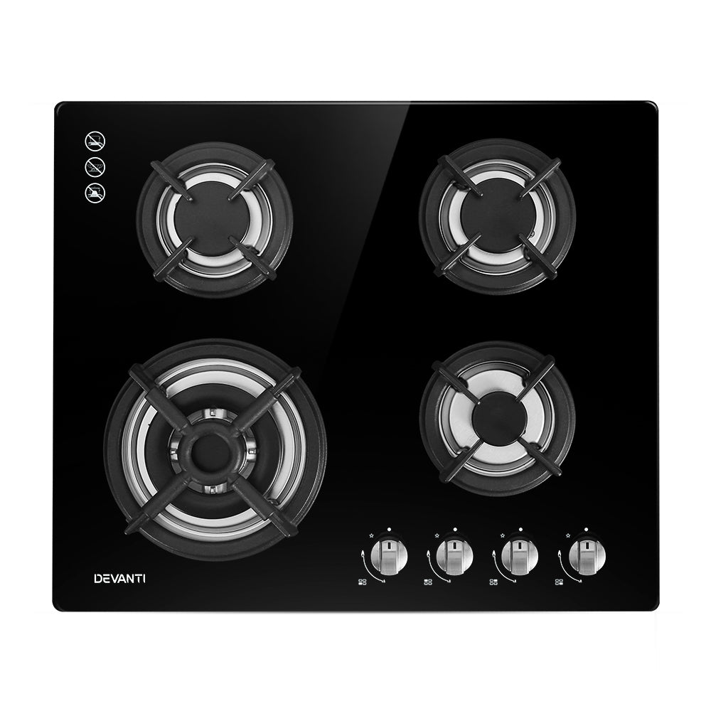 Gas Cooktop 60cm 4 Burner Black