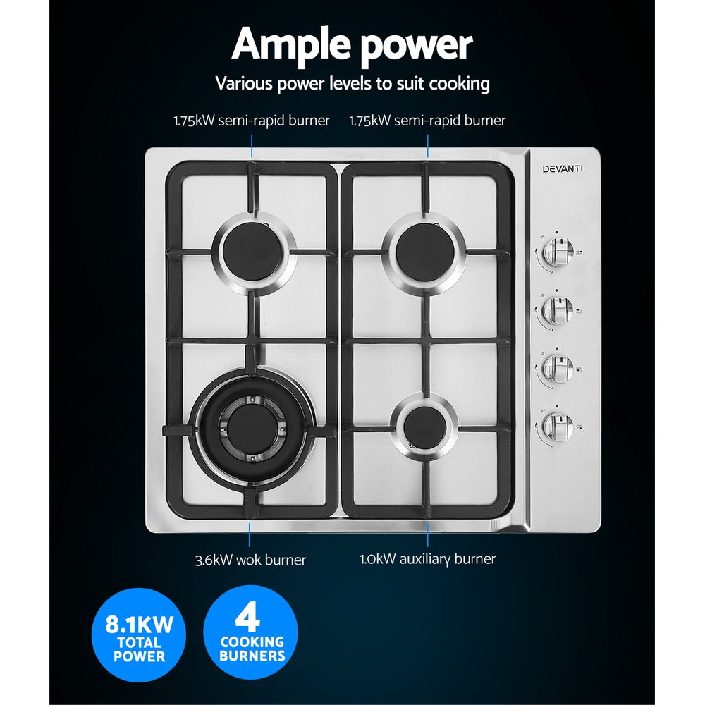 Gas Cooktop 60cm Stove Hob Silver