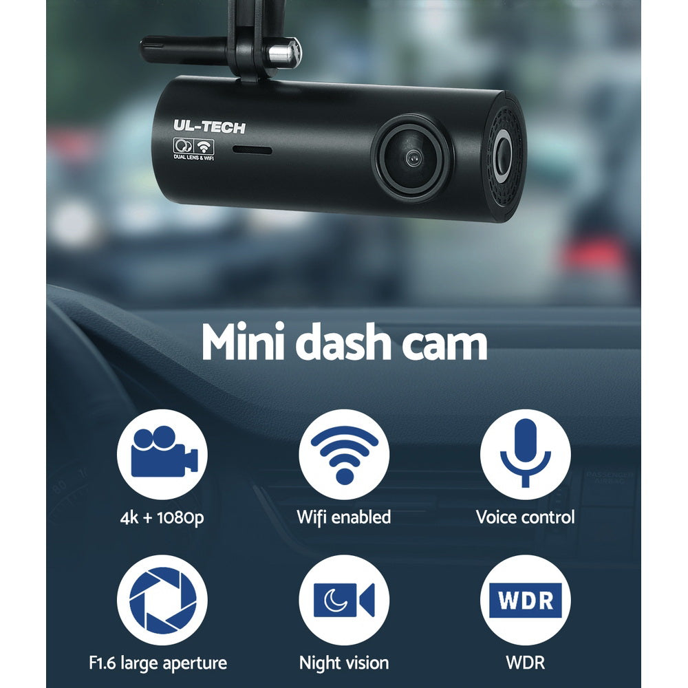 Dash Camera 4K Hidden Front Rear WIFI