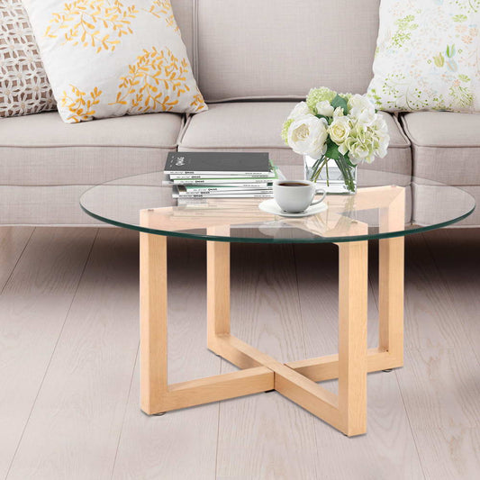 Idas Coffee Table 80cm Round Tempered Glass - Wood