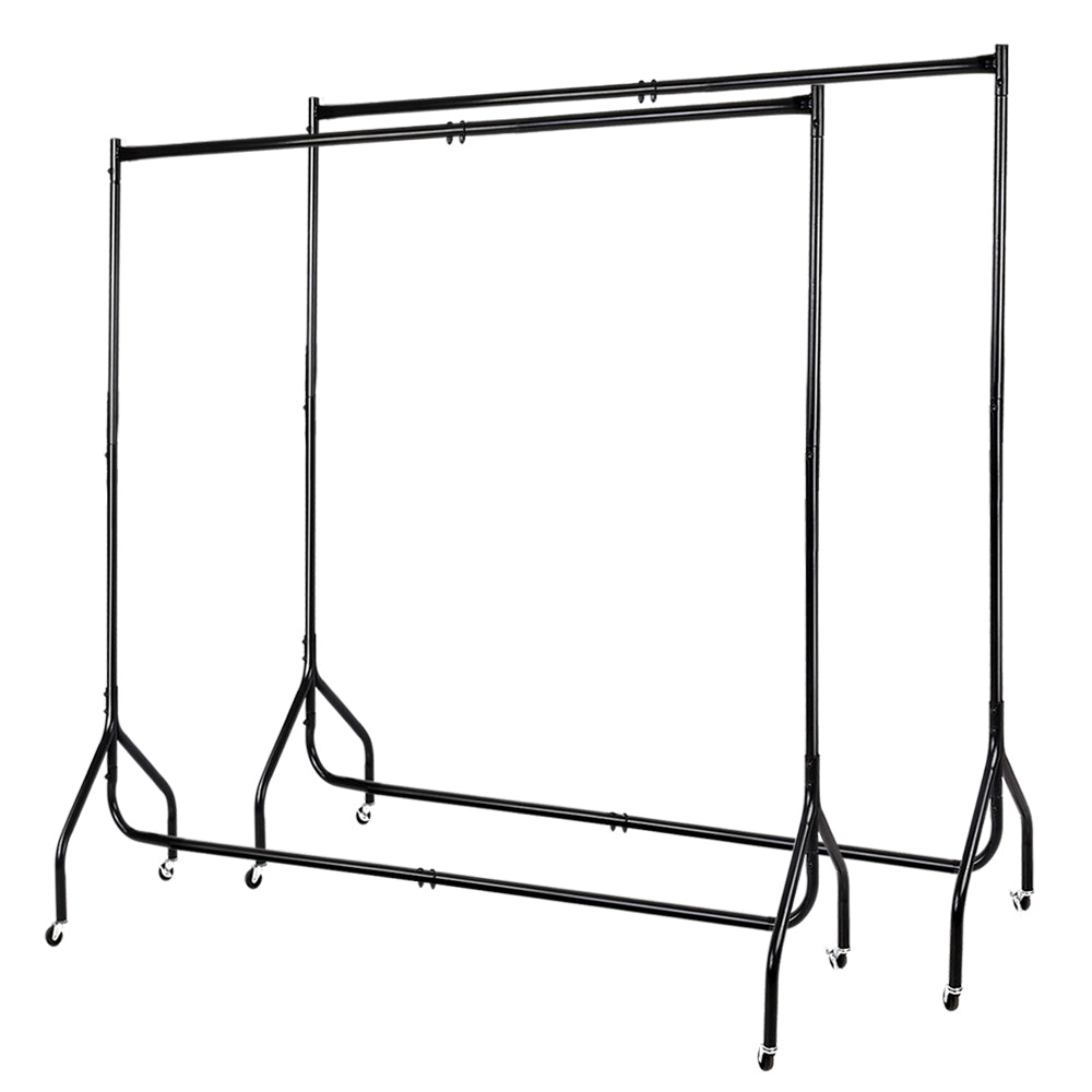 Set of 2 Clothes Rack Airer Coat Stand 6FT Rail with Wheels