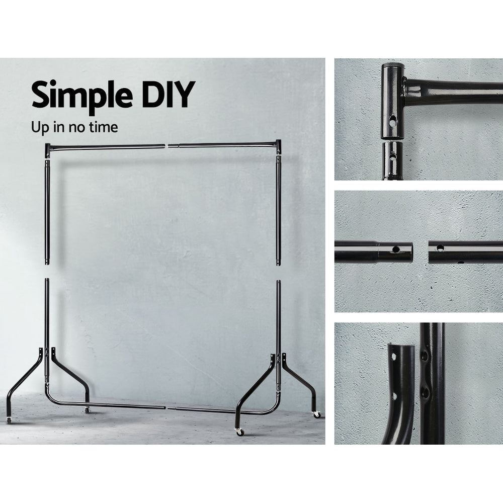 Set of 2 Clothes Rack Airer Coat Stand 6FT Rail with Wheels