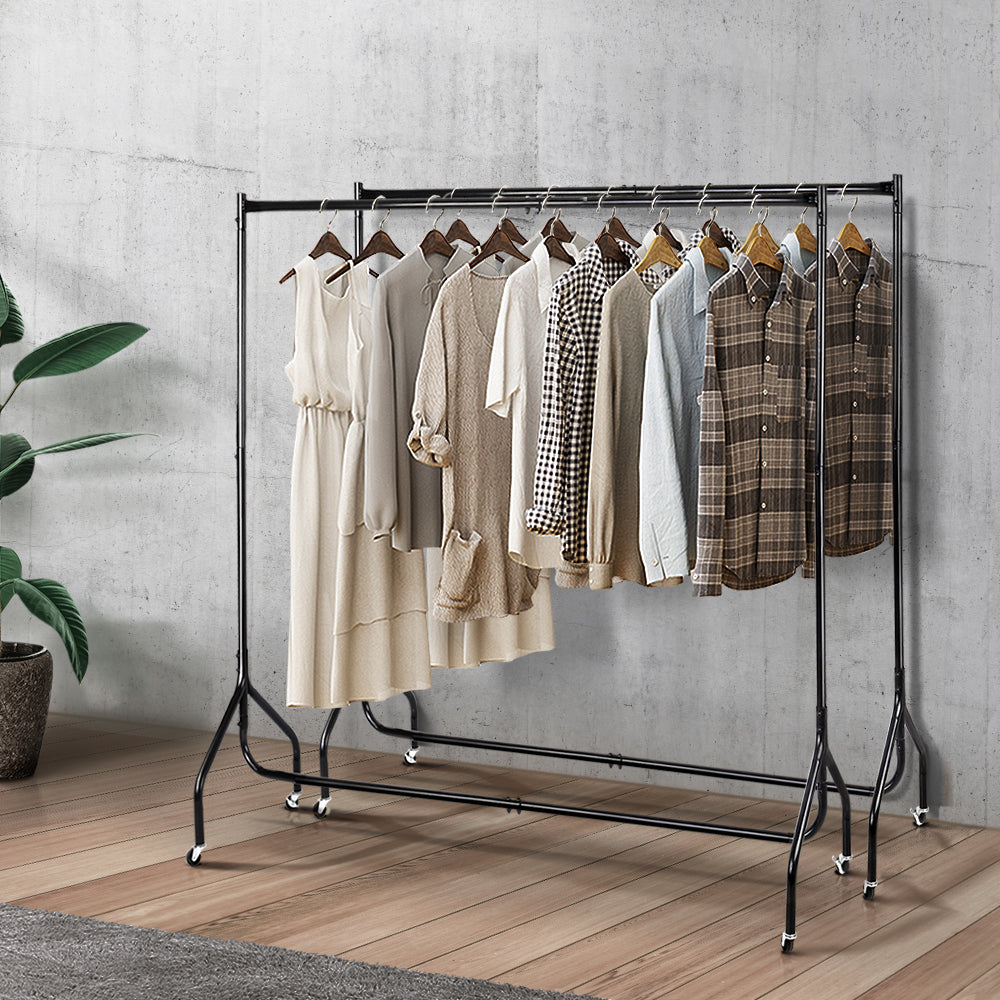 Set of 2 Clothes Rack Airer Coat Stand 6FT Rail with Wheels
