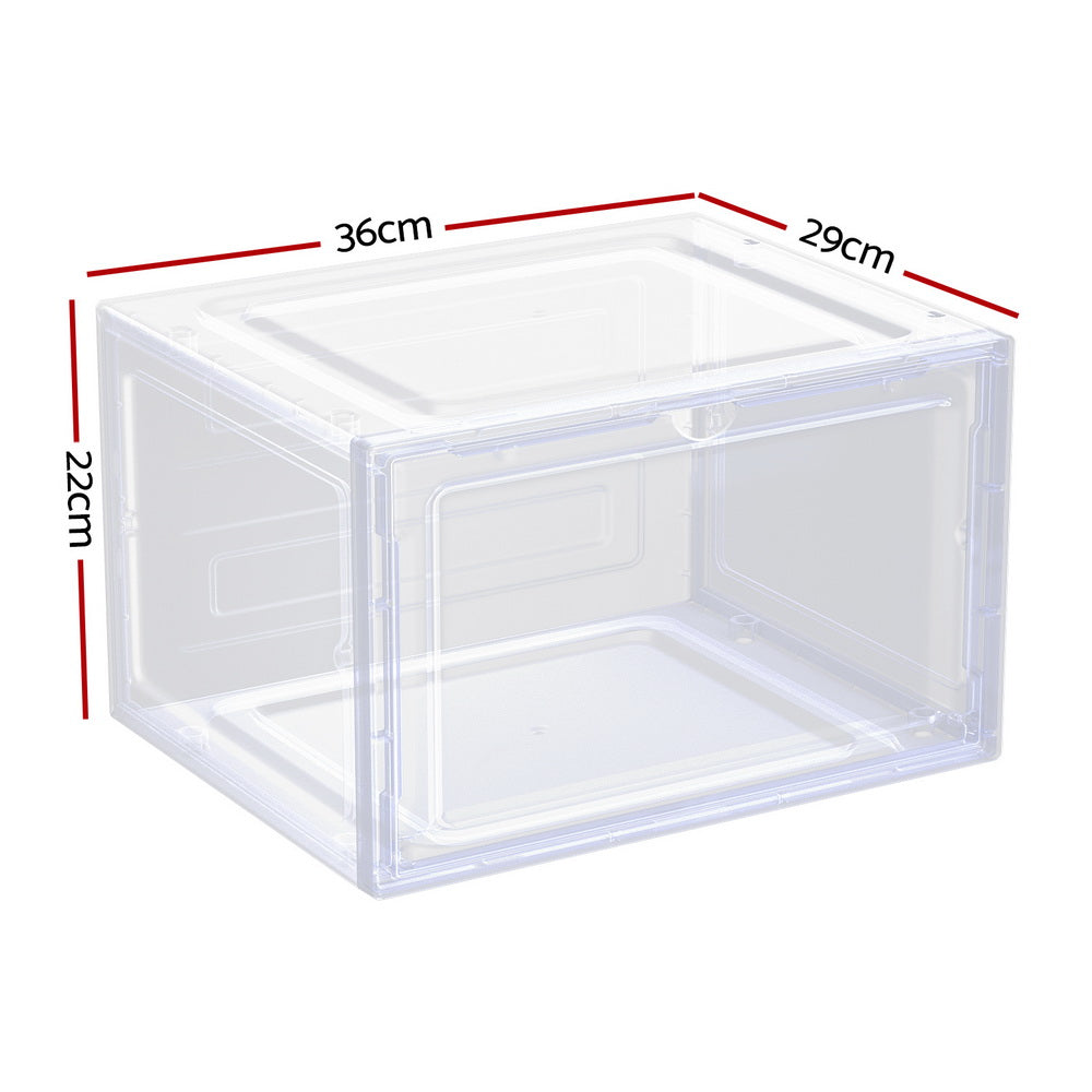 Set of 2 DIY Shoe Box Stackable Shoe Storage Case Magnetic Door- White