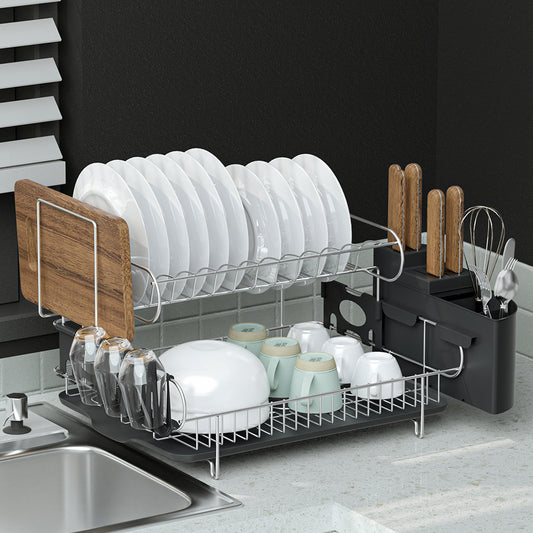 Dish Rack Drying Drainer Cup Holder Cutlery Tray Kitchen Organiser 2-Tier