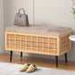 Storage Ottoman Weaved Velvet Blanket Box Chest Foot Stool Pine and Grey