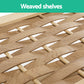 4-tier Shoe Rack 12 Pairs Shoe Storage Weaved Shelves Solid Wood Frame