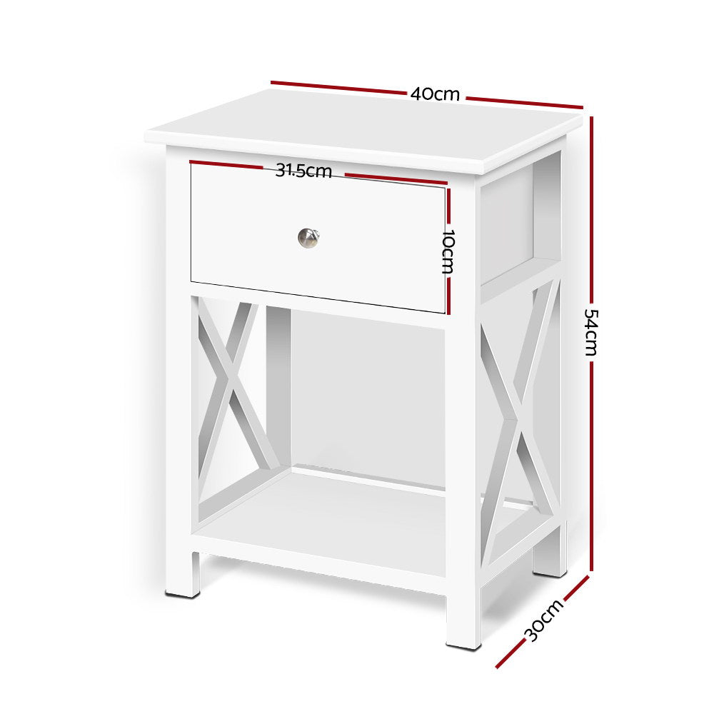 Dalhousie Wooden Bedside Tables Coffee Side Cabinet Wooden - White