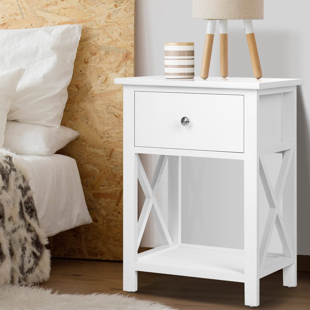 Dalhousie Wooden Bedside Tables Coffee Side Cabinet Wooden - White