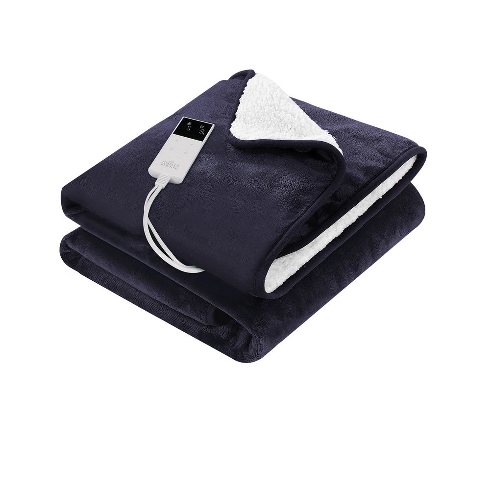 Wendy Throw Soft Blanket Electric Throw Rug Heated Blanket Fleece - Navy Blue