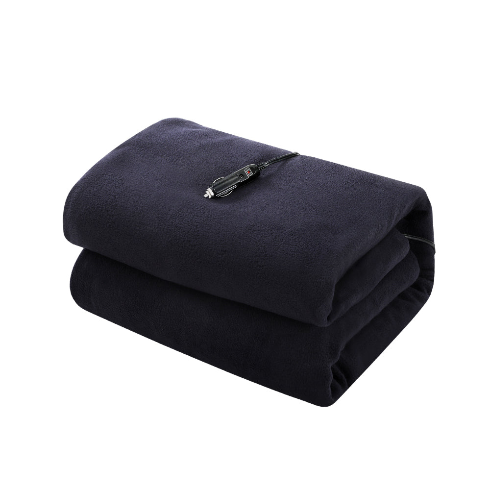 Watson Electric Throw Soft Blanket Heated Car Truck Rug Travel Camping 12V DC Auto - Navy Blue
