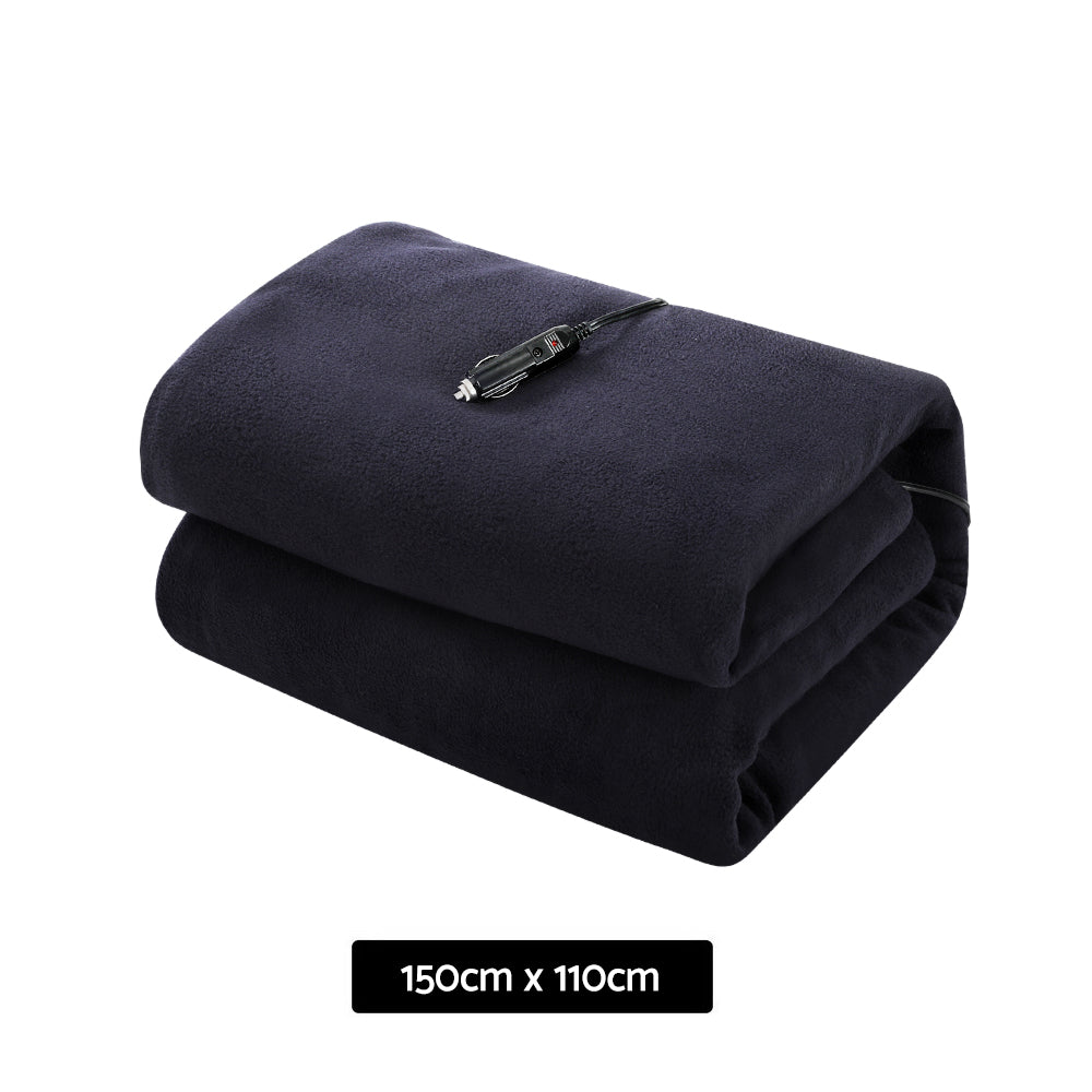 Watson Electric Throw Soft Blanket Heated Car Truck Rug Travel Camping 12V DC Auto - Black