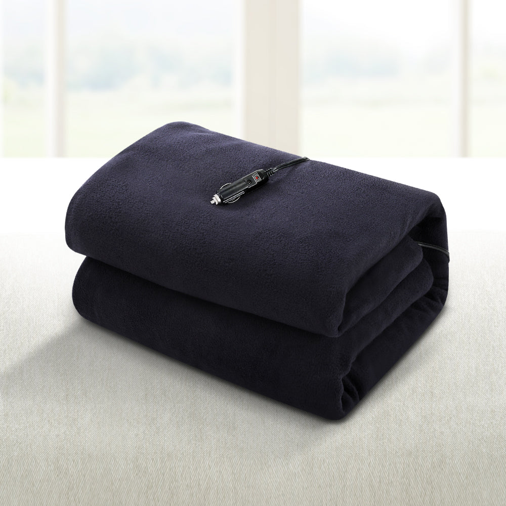 Watson Electric Throw Soft Blanket Heated Car Truck Rug Travel Camping 12V DC Auto - Navy Blue