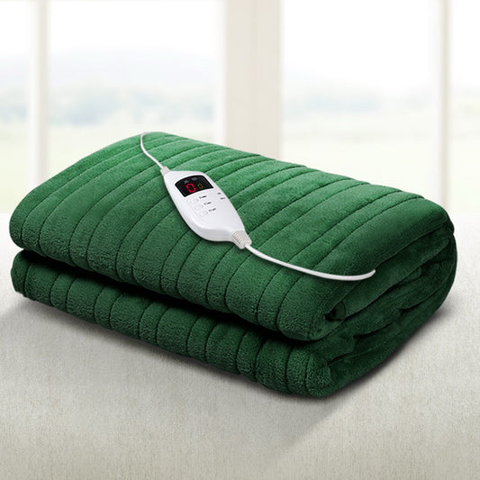 Watson Electric Throw Soft Blanket Rug Heated Washable Snuggle Flannel Winter - Green