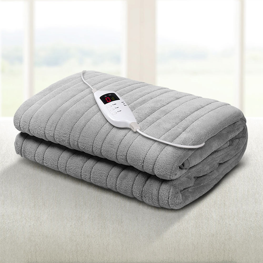 Watson Electric Throw Soft Blanket Heated Rug Fleece Snuggle Washable - Silver