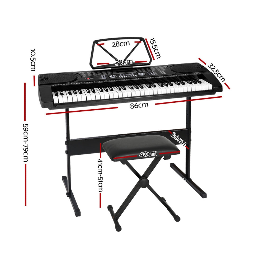 61 Keys Electronic Piano Keyboard Digital Electric with Stand Stool Black