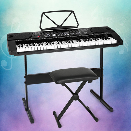 61 Keys Electronic Piano Keyboard Digital Electric with Stand Stool Black