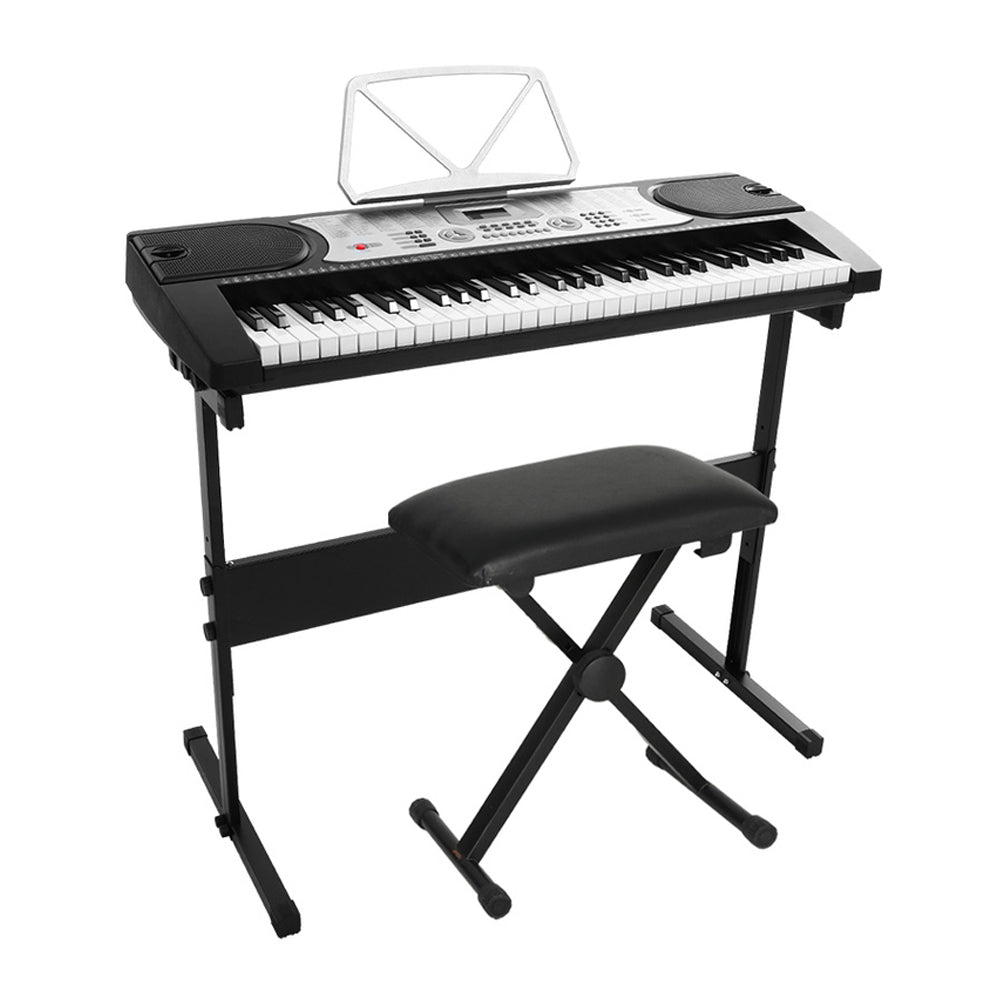 61 Keys Electronic Piano Keyboard Digital Electric with Stand Stool Silver