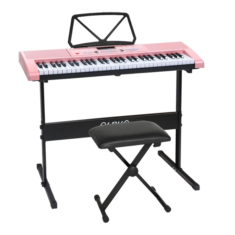 61 Keys Electronic Piano Keyboard Digital Electric with Stand Stool Pink