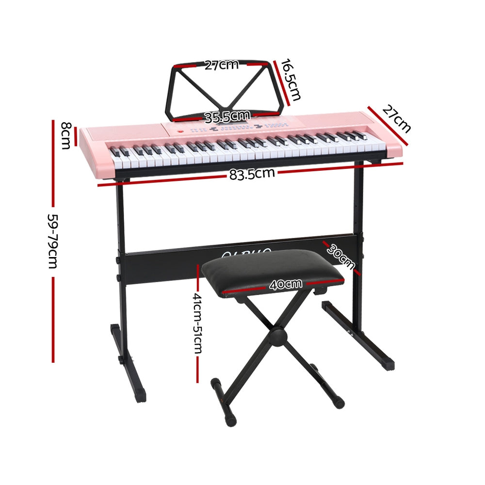 61 Keys Electronic Piano Keyboard Digital Electric with Stand Stool Pink