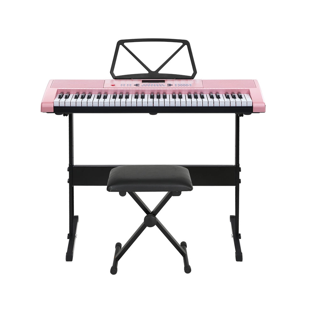 61 Keys Electronic Piano Keyboard Digital Electric with Stand Stool Pink