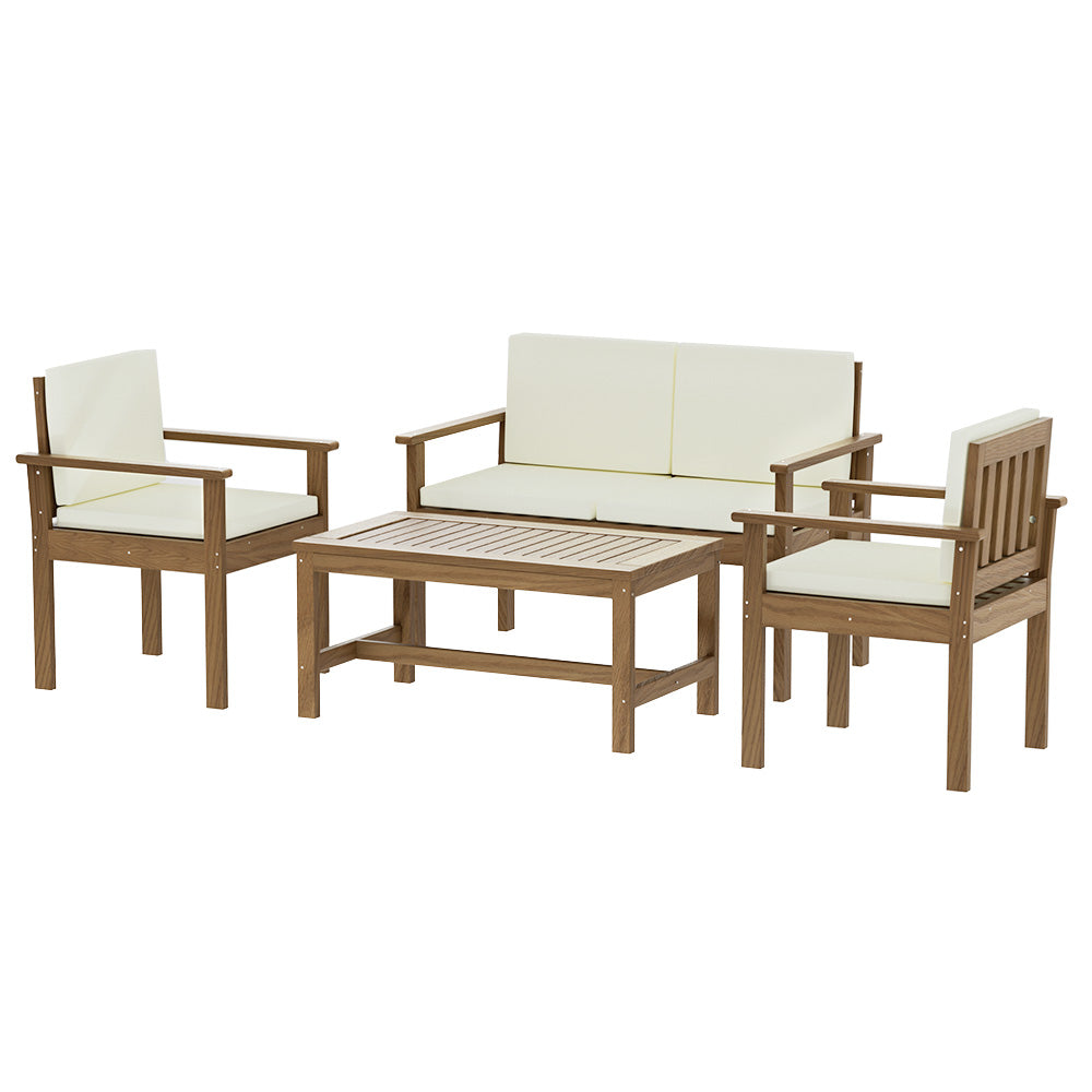Iker 4-Seater Set Acacia Wood Lounge Setting Table Chairs 4-Piece Outdoor Sofa - Wood