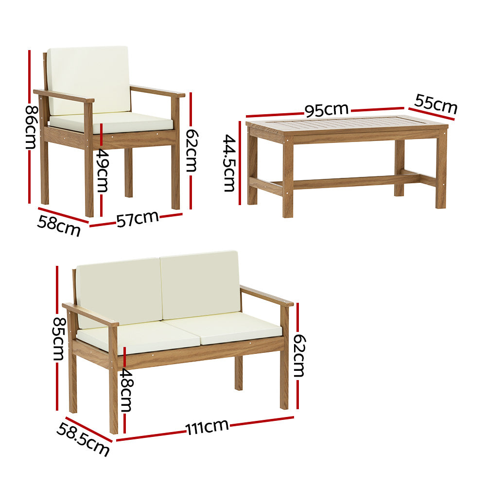 Iker 4-Seater Set Acacia Wood Lounge Setting Table Chairs 4-Piece Outdoor Sofa - Wood