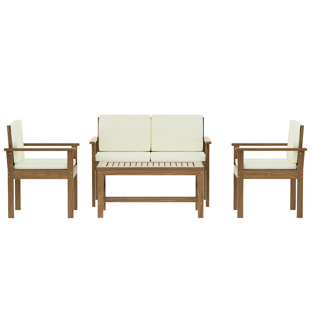 Iker 4-Seater Set Acacia Wood Lounge Setting Table Chairs 4-Piece Outdoor Sofa - Wood