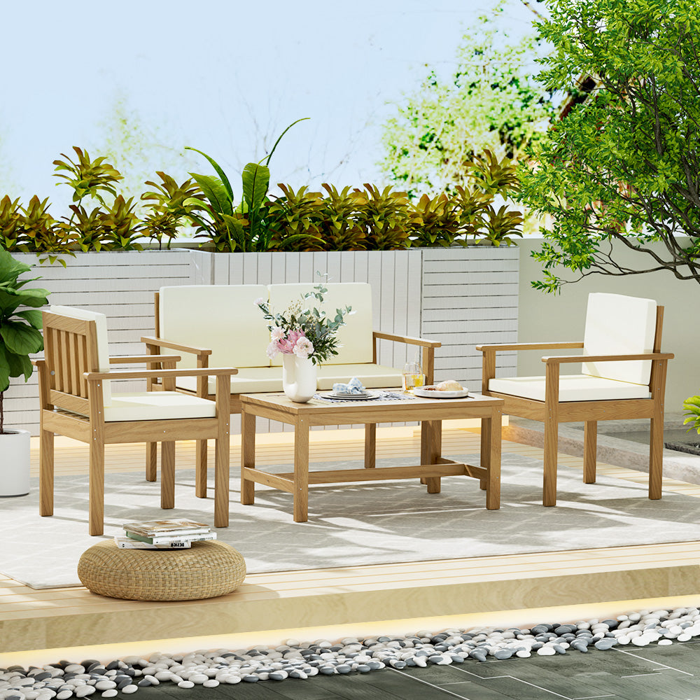 Iker 4-Seater Set Acacia Wood Lounge Setting Table Chairs 4-Piece Outdoor Sofa - Wood