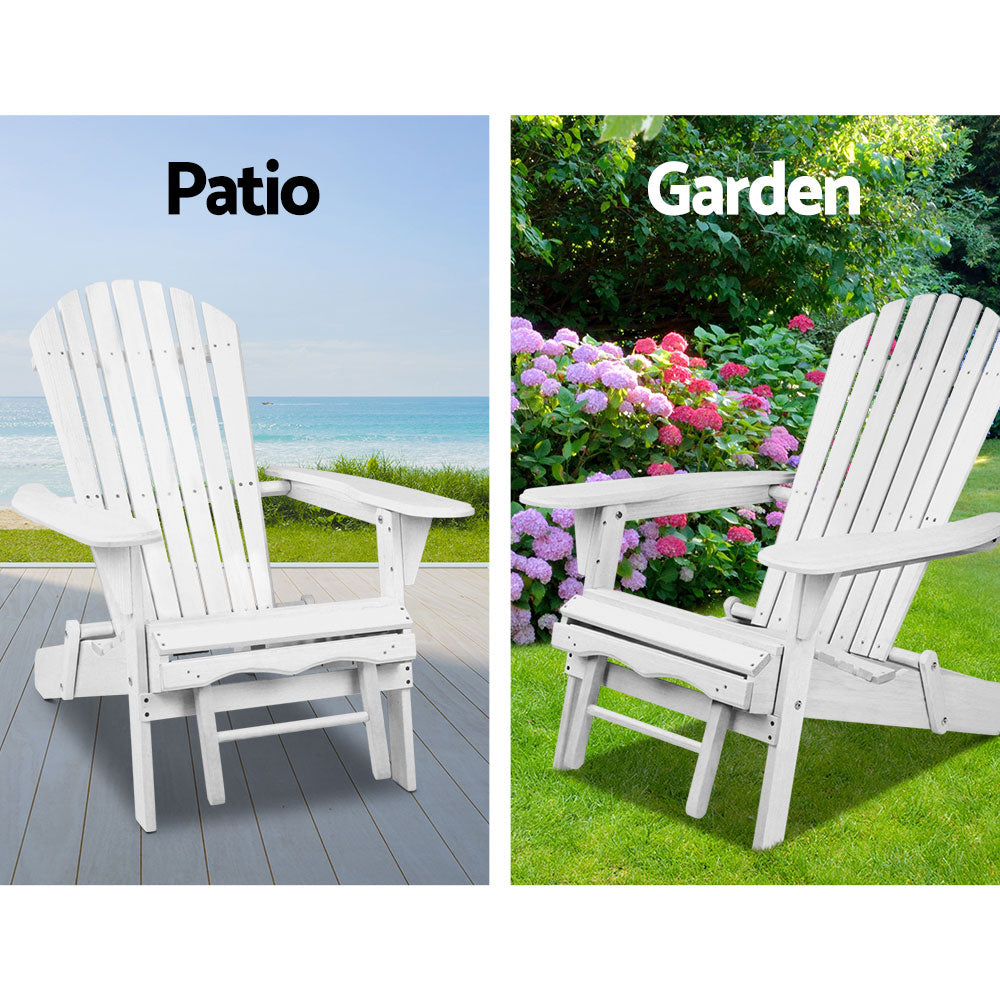 Keaton 3-Piece Adirondack Outdoor Sun Lounge Beach Chair Furniture Patio Garden - White