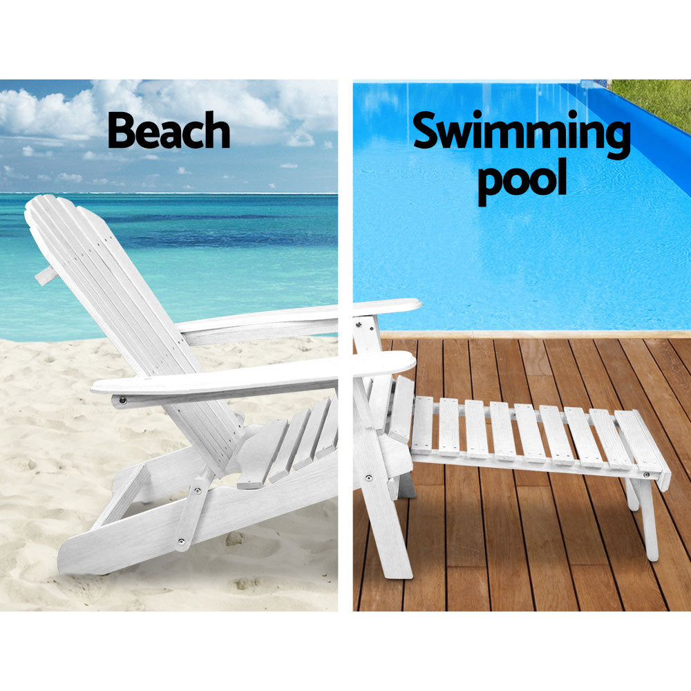 Keaton 3-Piece Adirondack Outdoor Sun Lounge Beach Chair Furniture Patio Garden - White