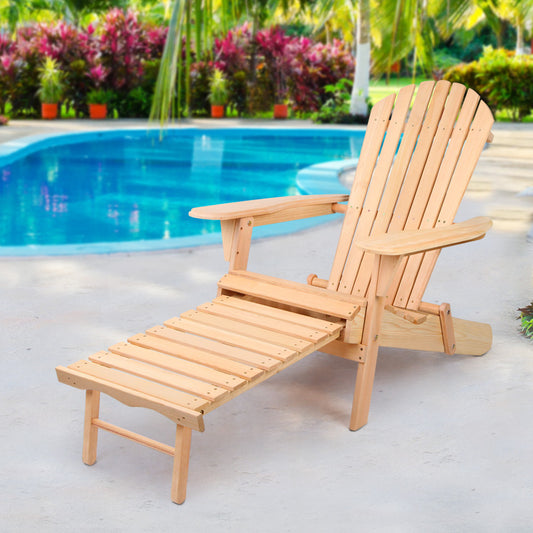 Keaton Adirondack Outdoor Sun Lounge Beach Chair Furniture Patio Garden - Wood