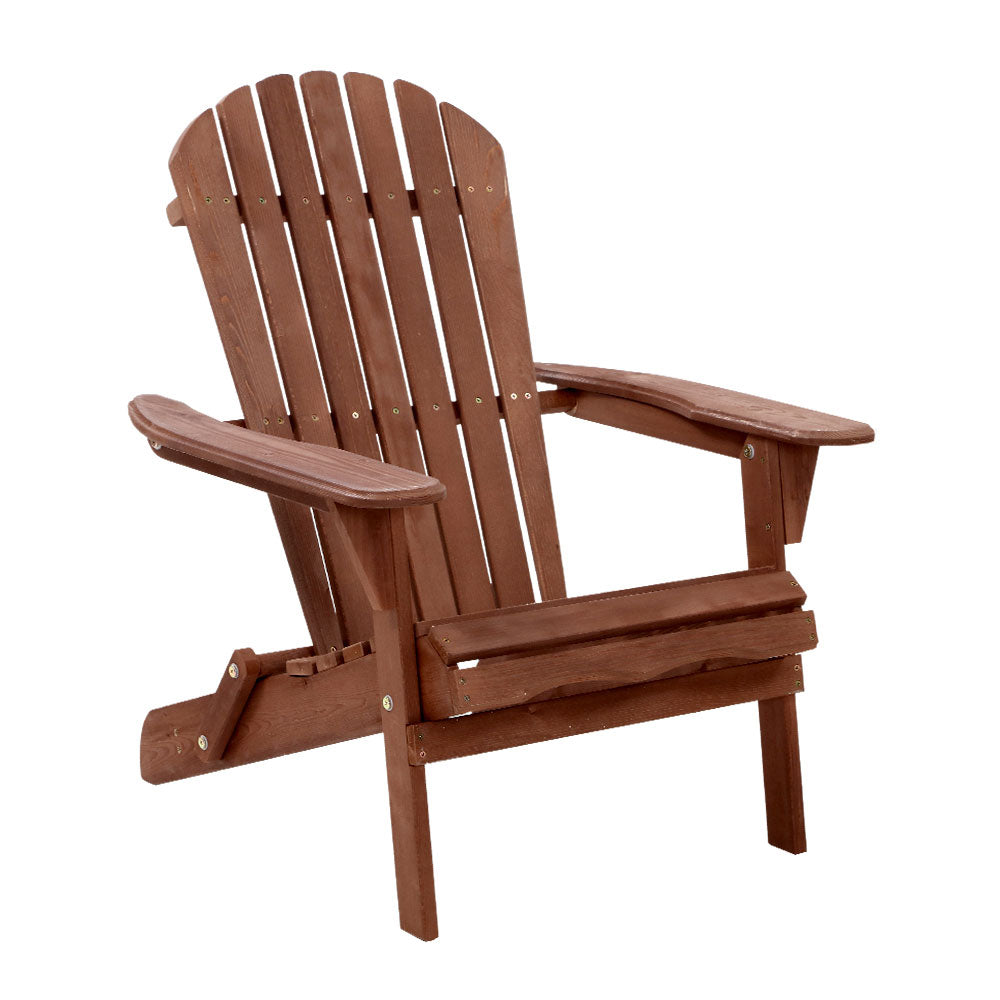 Adirondack Gardeon Outdoor Chairs Wooden Foldable Beach Chair Patio Furniture Brown