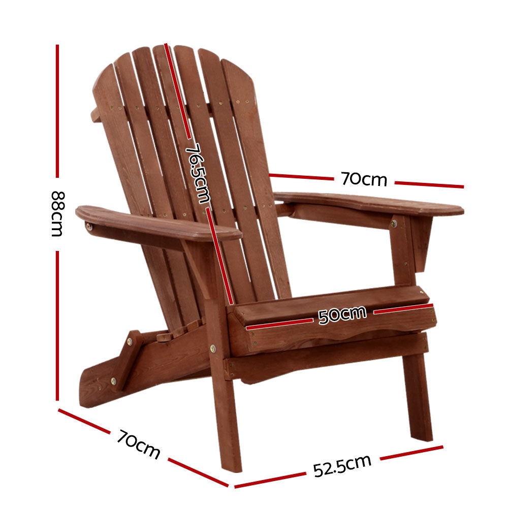 Adirondack Gardeon Outdoor Chairs Wooden Foldable Beach Chair Patio Furniture Brown