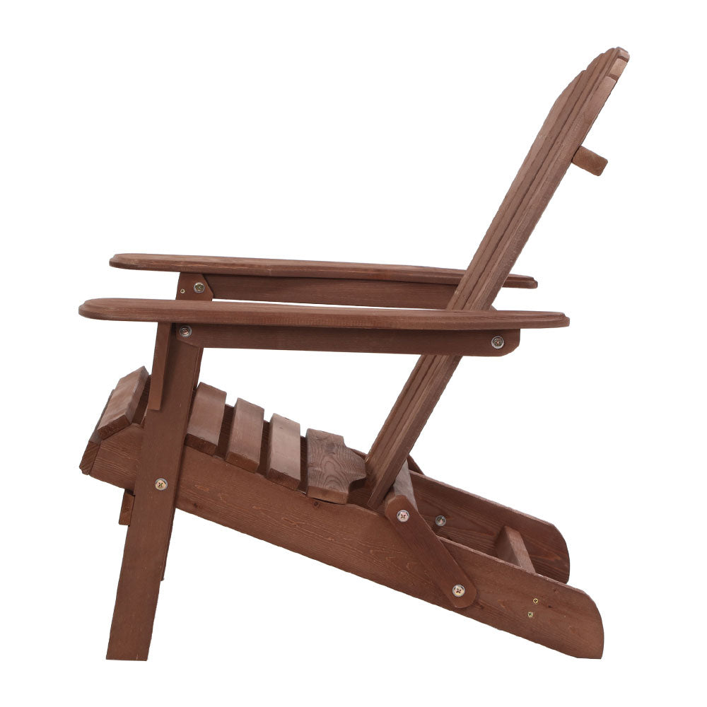 Adirondack Gardeon Outdoor Chairs Wooden Foldable Beach Chair Patio Furniture Brown