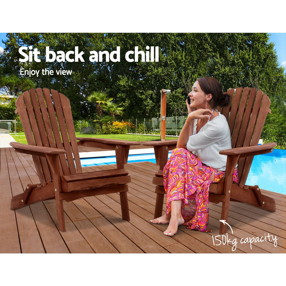Adirondack Gardeon Outdoor Chairs Wooden Foldable Beach Chair Patio Furniture Brown